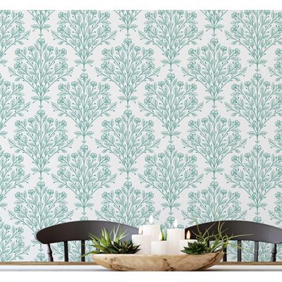 Papel de Parede Contorno Floral Verde, Vinílico Autoadesivo, Revestimento Decorativo DIY Fácil para Quarto, Sala e Ambientes - S4Sassy 63,5 cm (L) × 914,4 cm (C) / Verde - Vinil Texturizado