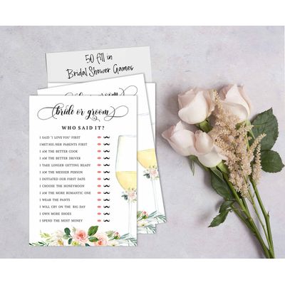 50 Cartões de Jogo Florais para Chá de Noiva e Despedida de Solteira, Quadrados, em Branco, para Preencher, Atacado - Inkdotpot 12,7 Cm × 17,78 Cm / Branco - Ele Disse, Ela Disse