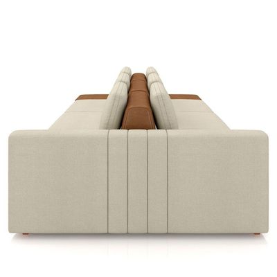 Sofá Ilha E Puff Sala Living 395cm Siesta M22 Linho Cru/marrom - Mpozenato