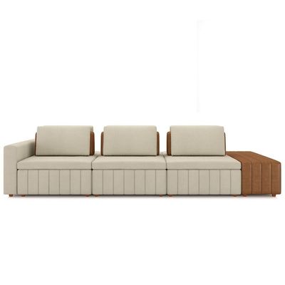 Sofá Ilha E Puff Sala Living 395cm Siesta M22 Linho Cru/marrom - Mpozenato