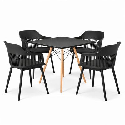 Conjunto Mesa De Jantar Quadrada 90cm Com 4 Cadeiras Marcela – Design Moderno E Sofisticado, Preto