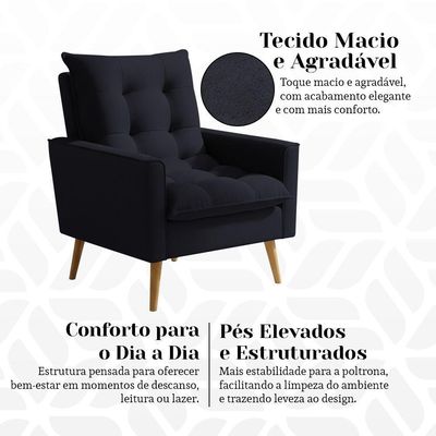 Poltrona Sala 92cm Elegante Confortável E Perfeita Para Qualquer Ambiente Ester Preto