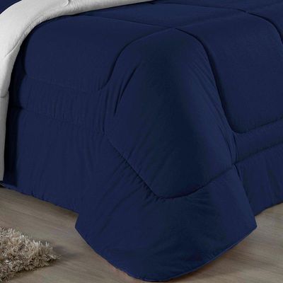 Edredom Queen Nobre 1 Peça Dupla Face 2,40m X 2,60m Malha 100% Algodão - Azul-marinho / Branco