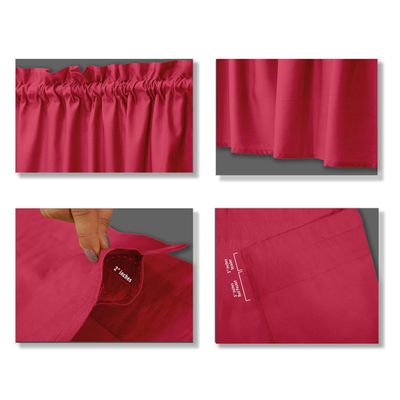 Bandô de Algodão Lisa com Bolso para Varão, Meia Cortina Decorativa para Janela da Cozinha - Vargottam 91,4 Cm (L) × 76,2 Cm (C) – 2 Painéis / Rosa