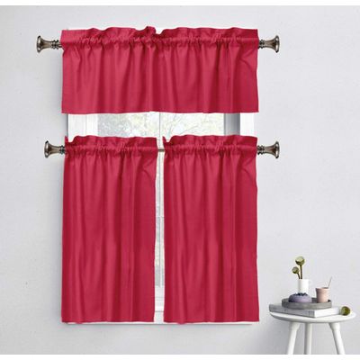 Bandô de Algodão Lisa com Bolso para Varão, Meia Cortina Decorativa para Janela da Cozinha - Vargottam 91,4 Cm (L) × 76,2 Cm (C) – 2 Painéis / Rosa
