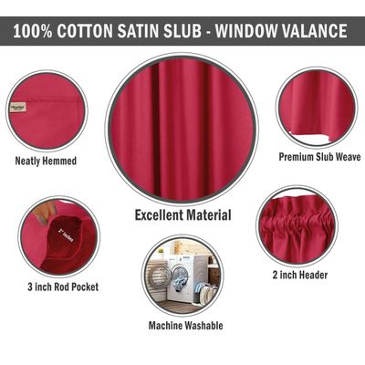 Bandô de Algodão Lisa com Bolso para Varão, Meia Cortina Decorativa para Janela da Cozinha - Vargottam 91,4 Cm (L) × 76,2 Cm (C) – 2 Painéis / Rosa