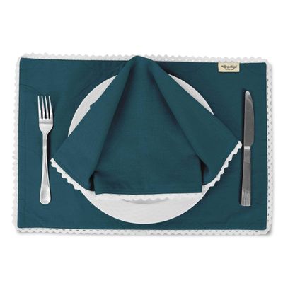 Decoração para Casa: Jogo Americano de Renda Lavável e Guardanapos para Mesa de Jantar - Vargottam 30,48 Cm × 45,72 Cm – Pacote Com 8 / Azul