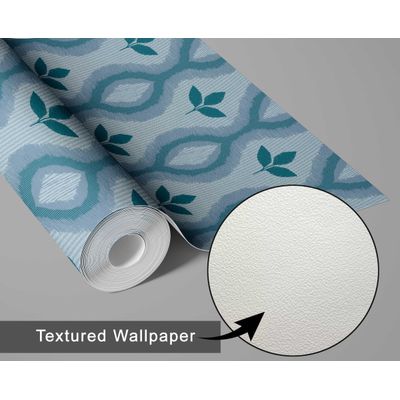 Motivo Tribal Moderno de Folha  Cobertura de Parede Azul em Vinil Autoadesivo Decorativo, Fácil para Quarto, Armários e Sala - S4Sassy 63,5 cm (L) × 609,6 cm (C) / Azul - Vinil Texturizado