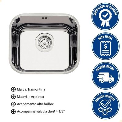 Cuba Tramontina Lavínia 40 Bl Prime Em Aço Inox Alto Brilho 40x34 Cm Com Escape E Válvula 94020203