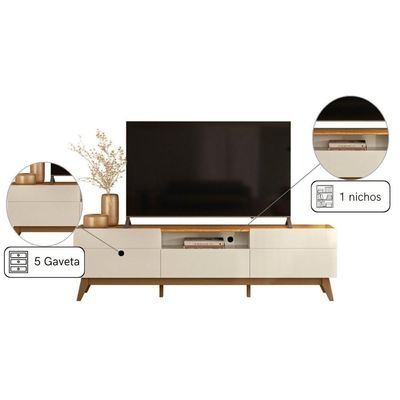 Rack Para Tv Com 5 Gavetase Nicho Central Aberto Off White