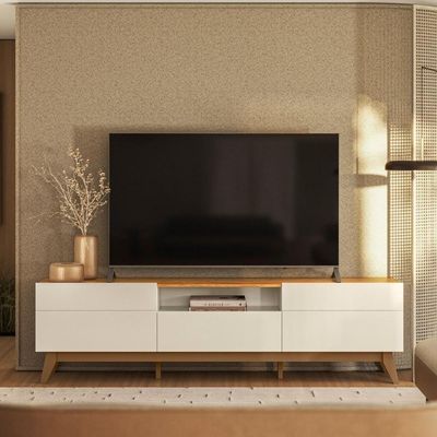 Rack Para Tv Com 5 Gavetase Nicho Central Aberto Off White
