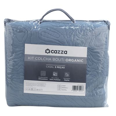 Kit Colcha Casal Boutis Mf Cazza Organic com 3 Peças Azul 210x230cm