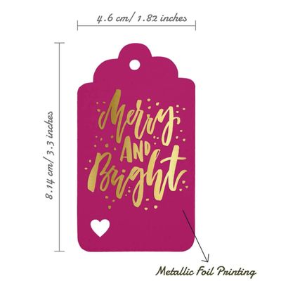 Etiquetas de Papel para Lembrancinhas de Natal 'Feliz e Brilhante' com Folha Metalizada para Artesanato - Inkdotpot 50 Etiquetas Metalizadas / Rosa - Dourado