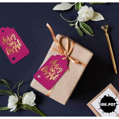 Etiquetas de Papel para Lembrancinhas de Natal 'Feliz e Brilhante' com Folha Metalizada para Artesanato - Inkdotpot 50 Etiquetas Metalizadas / Rosa - Dourado