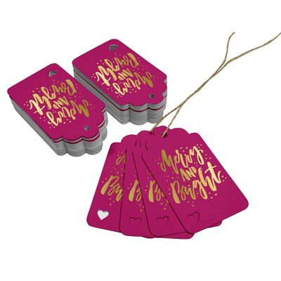 Etiquetas de Papel para Lembrancinhas de Natal 'Feliz e Brilhante' com Folha Metalizada para Artesanato - Inkdotpot 50 Etiquetas Metalizadas / Rosa - Dourado