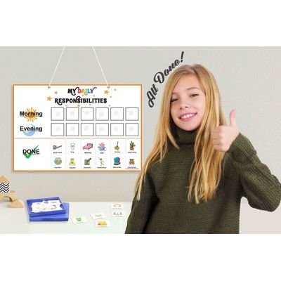 Checklist Diário de Responsabilidades para Crianças, Quadro de Tarefas Suspenso/Cartaz de Funções, Rotina Manhã/Noite - Inkdotpot 30,48 Cm × 45,72 Cm / Branco
