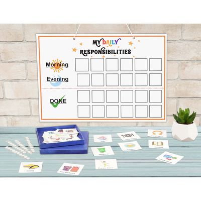 Checklist Diário de Responsabilidades para Crianças, Quadro de Tarefas Suspenso/Cartaz de Funções, Rotina Manhã/Noite - Inkdotpot 30,48 Cm × 45,72 Cm / Branco