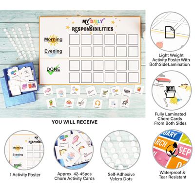 Checklist Diário de Responsabilidades para Crianças, Quadro de Tarefas Suspenso/Cartaz de Funções, Rotina Manhã/Noite - Inkdotpot 30,48 Cm × 45,72 Cm / Branco