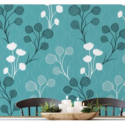 Papel de Parede Autoadesivo Vinílico Removível Estampa de Botões Florais Verdes para Entrada e Escritório - S4sassy 63,5 cm (L) × 609,6 cm (C) / Verde - Vinil Liso