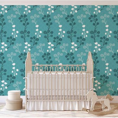 Papel de Parede Autoadesivo Vinílico Removível Estampa de Botões Florais Verdes para Entrada e Escritório - S4sassy 63,5 cm (L) × 609,6 cm (C) / Verde - Vinil Liso