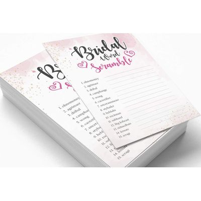 50 Cartões de Jogo Quadrados em Branco com Respingo em Aquarela para Chá de Noiva, Casamento e Despedida de Solteira - Inkdotpot 12,7 Cm × 17,78 Cm / Branco - Jogo de Palavras da Noiva