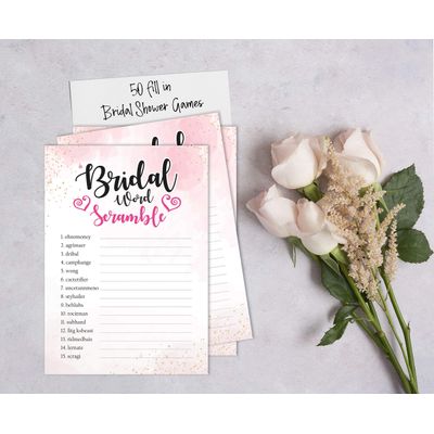 50 Cartões de Jogo Quadrados em Branco com Respingo em Aquarela para Chá de Noiva, Casamento e Despedida de Solteira - Inkdotpot 12,7 Cm × 17,78 Cm / Branco - Jogo de Palavras da Noiva