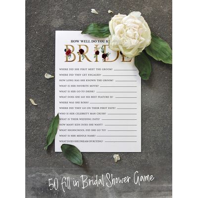 50 Cartões Florais Quadrados em Branco para Chá de Noiva e Despedida de Solteira para Preencher Ideias de Presente - Inkdotpot 12,7 Cm × 17,78 Cm / Branco - Quiz da Noiva