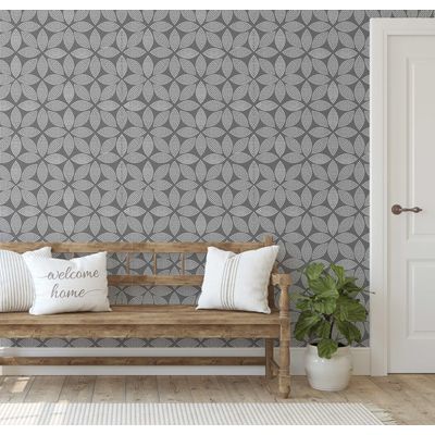 Papel de Parede Vinílico Autoadesivo Estampa Floral Dot Blossom, Impermeável, Cinza, Removível, Quartos e Salas, para Locatários - S4Sassy 63,5 cm (L) × 914,4 cm (C) / Cinza - Vinil Liso