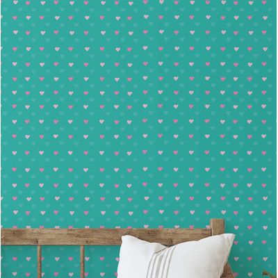 Papel de Parede com Estampa de Coração Verde, Vinil Autoadesivo, Decorativo Fácil de Aplicar para Quarto e Sala de Estar - S4Sassy 63,5 cm (L) × 152,4 cm (C) / Verde - Vinil Liso