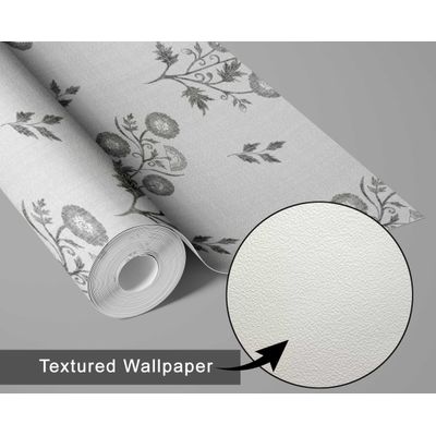 Papel de Parede Botânico Estilo Asiático, Vinílico Autoadesivo, Revestimento Decorativo Fácil DIY para Quarto e Sala, Cinza - S4Sassy 63,5 cm (L) × 304,8 cm (C) / Cinza - Vinil Texturizado