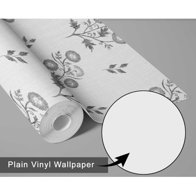 Papel de Parede Botânico Estilo Asiático, Vinílico Autoadesivo, Revestimento Decorativo Fácil DIY para Quarto e Sala, Cinza - S4Sassy 63,5 cm (L) × 304,8 cm (C) / Cinza - Vinil Texturizado