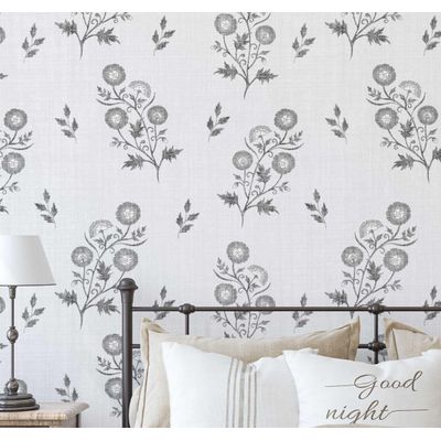 Papel de Parede Botânico Estilo Asiático, Vinílico Autoadesivo, Revestimento Decorativo Fácil DIY para Quarto e Sala, Cinza - S4Sassy 63,5 cm (L) × 304,8 cm (C) / Cinza - Vinil Texturizado