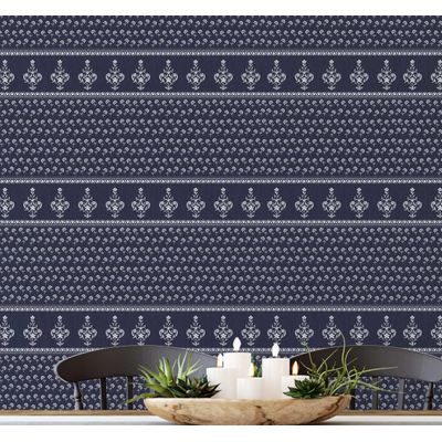 Dabu Stripe Papel de Parede Floral Estilo Asiático Autoadesivo, Revestimento Decorativo, DIY Fácil para Quarto e Sala - Azul - S4Sassy 63,5 cm (L) × 152,4 cm (C) / Azul - Vinil Texturizado