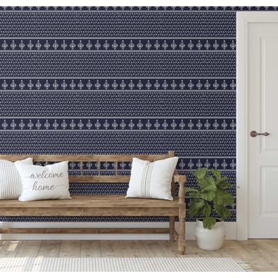 Dabu Stripe Papel de Parede Floral Estilo Asiático Autoadesivo, Revestimento Decorativo, DIY Fácil para Quarto e Sala - Azul - S4Sassy 63,5 cm (L) × 152,4 cm (C) / Azul - Vinil Texturizado