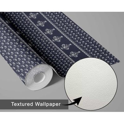 Dabu Stripe Papel de Parede Floral Estilo Asiático Autoadesivo, Revestimento Decorativo, DIY Fácil para Quarto e Sala - Azul - S4Sassy 63,5 cm (L) × 152,4 cm (C) / Azul - Vinil Texturizado