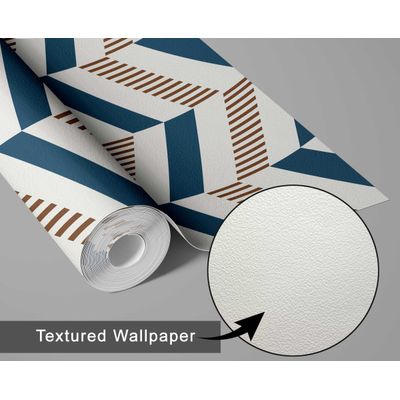 Papel de Parede Autoadesivo Estampa Espinha de Peixe Listrada Azul, Vinil Removível para Parede de Entrada, Decoração Fácil - S4sassy 63,5 cm (L) × 152,4 cm (C) / Azul - Vinil Texturizado