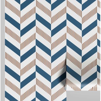 Papel de Parede Autoadesivo Estampa Espinha de Peixe Listrada Azul, Vinil Removível para Parede de Entrada, Decoração Fácil - S4sassy 63,5 cm (L) × 152,4 cm (C) / Azul - Vinil Texturizado