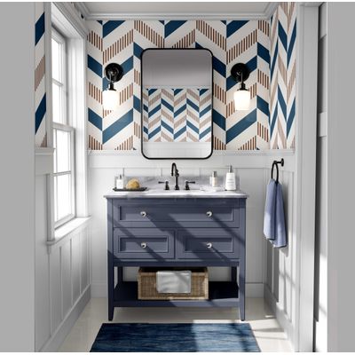Papel de Parede Autoadesivo Estampa Espinha de Peixe Listrada Azul, Vinil Removível para Parede de Entrada, Decoração Fácil - S4sassy 63,5 cm (L) × 152,4 cm (C) / Azul - Vinil Texturizado