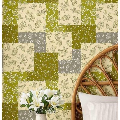 Papel de Parede Estampa de Folhas Patch, Estilo Asiático, Vinil Autoadesivo, Aplicação DIY Fácil para Quarto e Sala - Verde - S4Sassy 63,5 cm (L) × 609,6 cm (C) / Verde - Vinil Texturizado