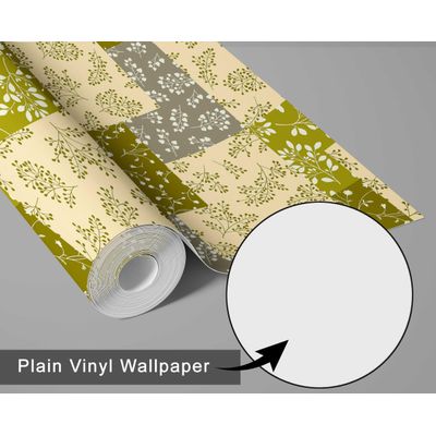Papel de Parede Estampa de Folhas Patch, Estilo Asiático, Vinil Autoadesivo, Aplicação DIY Fácil para Quarto e Sala - Verde - S4Sassy 63,5 cm (L) × 609,6 cm (C) / Verde - Vinil Texturizado