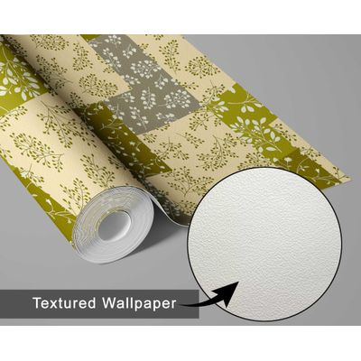 Papel de Parede Estampa de Folhas Patch, Estilo Asiático, Vinil Autoadesivo, Aplicação DIY Fácil para Quarto e Sala - Verde - S4Sassy 63,5 cm (L) × 609,6 cm (C) / Verde - Vinil Texturizado