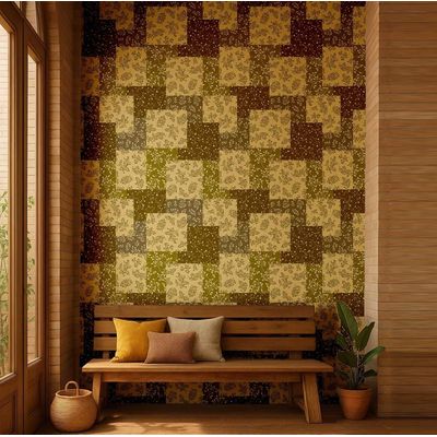 Papel de Parede Estampa de Folhas Patch, Estilo Asiático, Vinil Autoadesivo, Aplicação DIY Fácil para Quarto e Sala - Verde - S4Sassy 63,5 cm (L) × 609,6 cm (C) / Verde - Vinil Texturizado