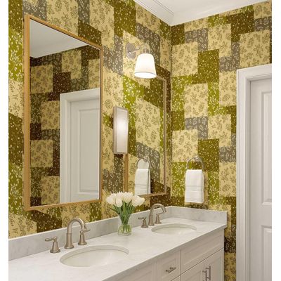 Papel de Parede Estampa de Folhas Patch, Estilo Asiático, Vinil Autoadesivo, Aplicação DIY Fácil para Quarto e Sala - Verde - S4Sassy 63,5 cm (L) × 609,6 cm (C) / Verde - Vinil Texturizado