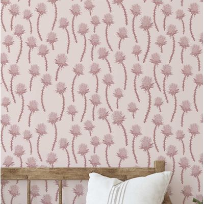Adesivo de Parede Autocolante Rosa, Estampa de Cardo, Vinil Removível - Mural Moderno para Quarto, Banheiro, Lavanderia e Closet - S4Sassy 63,5 cm (L) × 152,4 cm (C) / Rosa - Vinil Texturizado