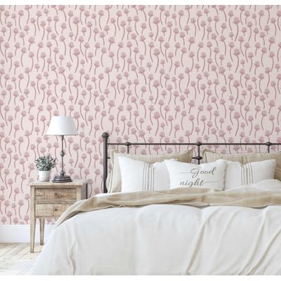 Adesivo de Parede Autocolante Rosa, Estampa de Cardo, Vinil Removível - Mural Moderno para Quarto, Banheiro, Lavanderia e Closet - S4Sassy 63,5 cm (L) × 152,4 cm (C) / Rosa - Vinil Texturizado