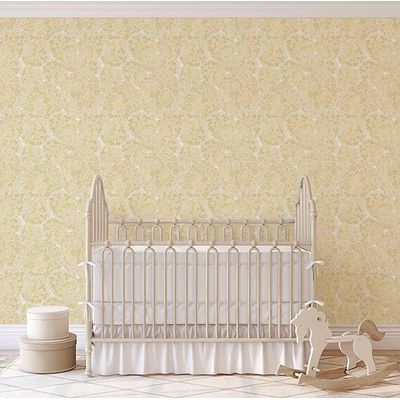 Revestimento de Parede Autoadesivo Removível Estampa Floral Chic Amarelo para Banheiro e Lavanderia - Papel de Parede Vinílico - S4Sassy 63,5 cm (L) × 152,4 cm (C) / Amarelo - Vinil Texturizado
