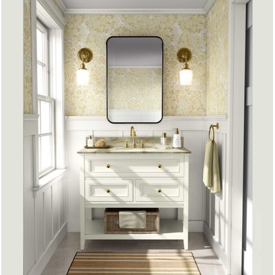 Revestimento de Parede Autoadesivo Removível Estampa Floral Chic Amarelo para Banheiro e Lavanderia - Papel de Parede Vinílico - S4Sassy 63,5 cm (L) × 152,4 cm (C) / Amarelo - Vinil Texturizado
