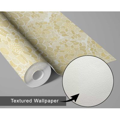 Revestimento de Parede Autoadesivo Removível Estampa Floral Chic Amarelo para Banheiro e Lavanderia - Papel de Parede Vinílico - S4Sassy 63,5 cm (L) × 152,4 cm (C) / Amarelo - Vinil Texturizado