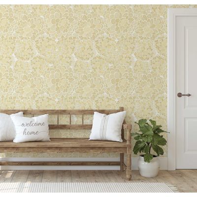Revestimento de Parede Autoadesivo Removível Estampa Floral Chic Amarelo para Banheiro e Lavanderia - Papel de Parede Vinílico - S4Sassy 63,5 cm (L) × 152,4 cm (C) / Amarelo - Vinil Texturizado
