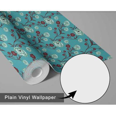 Papel de Parede Autoadesivo Removível Vintage Rosas em Flor Verde para Quarto, Banheiro, Lavanderia, Closet - S4Sassy 63,5 cm (L) × 304,8 cm (C) / Verde - Vinil Liso